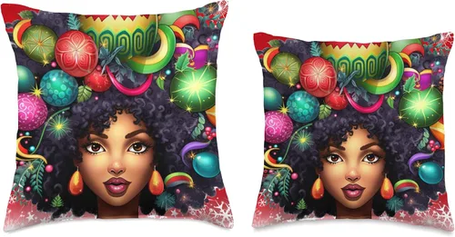 Miniatura 3 de Black women Christmas ornament melanin curly hair Melanin Christmas Queen Xmas Black Girl Magic Ornament Throw Pillow, 16x16, Multicolor