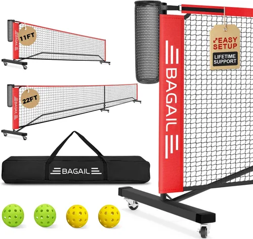 BAGAIL Juego de red de pickleball portátil, red de bolas de pickleball de tamaño reglamentario de 22 pies con colector de bolas, 4 bolas y bolsa de