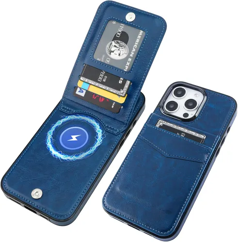 Miniatura 21 de KIHUWEY Compatible con iPhone 15 Pro Max Funda Cartera con soporte para tarjeta de crédito, con tapa de cuero premium, cierre magnético, función