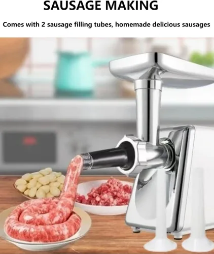 Miniatura 3 de Picadora eléctrica de carne, potencia bloqueada máxima de 900 W con 5 placas de molienda y 2 tubos de salchicha, procesador de alimentos resistente