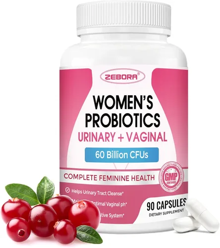 ZEBORA Probióticos para mujeres, probióticos vaginales con arándano, prebióticos orgánicos, D-manosa y vitamina C - Apoya la salud del tracto