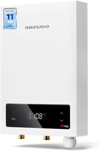 Calentador de agua eléctrico sin tanque de 11kW, MIZUDO calentador de agua caliente instantáneo de 240 voltios, hasta 2.6 GPM para 1-2 puntos de