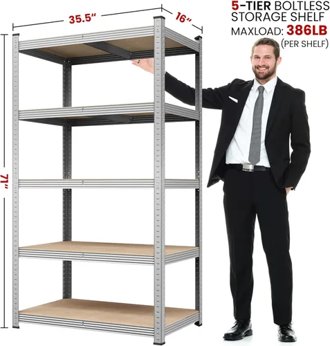 Miniatura 3 de Yaheetech Estantes de almacenamiento, estantería de metal ajustable resistente de 5 niveles, estante industrial para garaje, almacén, despensa, Plata