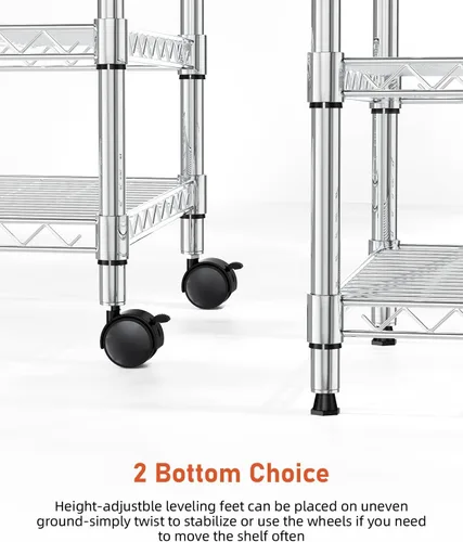 Miniatura 7 de Simple Deluxe - Estantería resistente de 3 estantes con ruedas, estantería ajustable de alambre de acero, organizador de estantes metálicos cromados