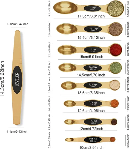 Miniatura 2 de Juego de cucharas medidoras magnéticas de acero inoxidable con nivelador de 9 piezas, tazas medidoras apilables para hornear - Juego de tazas
