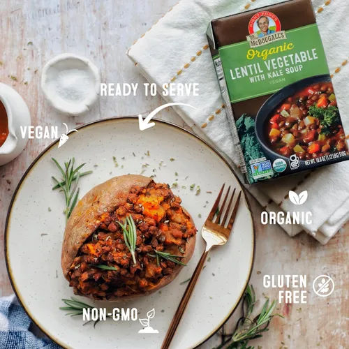 Dr. McDougall's Right Foods Vegetales de lentejas orgánicas con sopa vegana de col rizada, 18 onzas (paquete de 6) sin gluten, USDA orgánico, sin