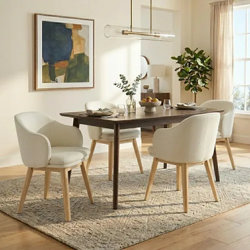 Miniatura 6 de KISLOT Juego de 2 sillas de comedor de madera, tapizadas de tela, modernas, con respaldo de barril y cojín grueso de doble capa para sala de estar