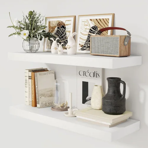 Miniatura 25 de Fun Memories - Estante flotante de 12 pulgadas, estantes de pared de madera rústica para decoración de pared y almacenamiento, estante flotante