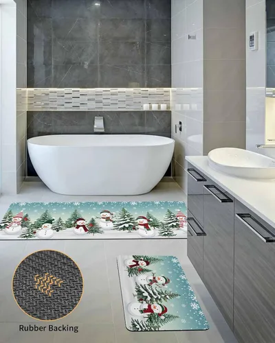 Miniatura 5 de Tapete de baño de Navidad verde azulado para bañera, antideslizante, de secado rápido y absorbente, tapete de tierra de diatomeas para cocina