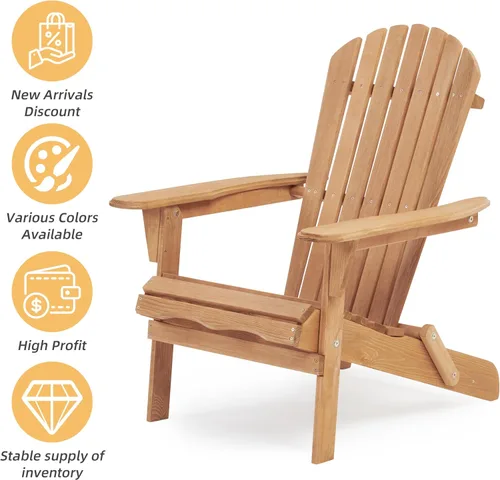 Miniatura 8 de Adirondack - Juego de 2 sillas plegables de madera para exteriores con respaldo de cedro macizo, cómoda silla de descanso para patio, terraza, Dorado