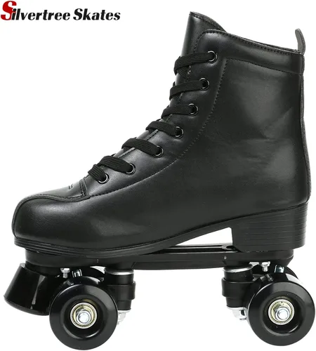 Miniatura 6 de Silvertree Patines de ruedas de piel sintética para mujer, con parte superior alta, patines de cuatro ruedas brillantes con bolsa de transporte