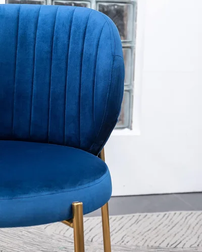 Miniatura 9 de Amoa - Juego de 2 patas de metal dorado contemporáneas con sillas de comedor tapizadas de terciopelo, color azul