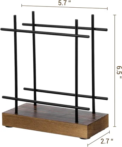 Miniatura 4 de MyGift Servilleteros negros mate para mesa y cocina, dispensador de servilletas de metal con base de madera rústica marrón quemada, soporte Negro
