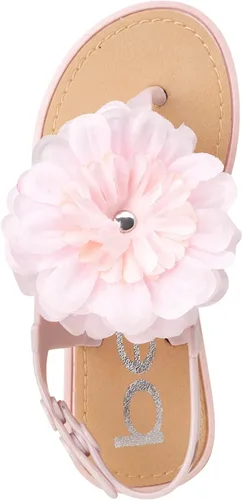 Miniatura 6 de bebe Sandalias para niñas zapatos de vestir planos de verano con punta abierta, sandalias con hebilla a presión con diseño de flores de gasa y suela