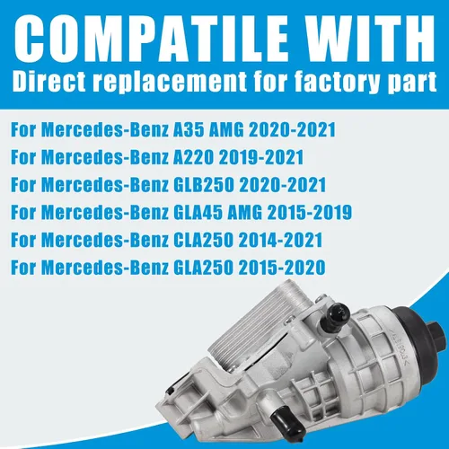 Miniatura 2 de Carcasa de filtro de enfriador de aceite del motor plateada Compatible con Mercedes-Benz A35 AMG 2020-2021, A220 2019-2021, GLB250 2020-2021, GLA45