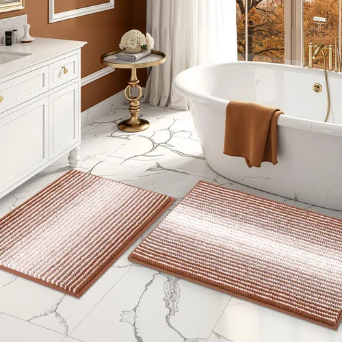 Miniatura 6 de BSICPRO Juegos de Alfombras y Tapetes para Baño, Juego de Alfombra de Baño de Felpilla Gruesa Absorbente de 2 Piezas Antideslizante, Tapetes Suaves