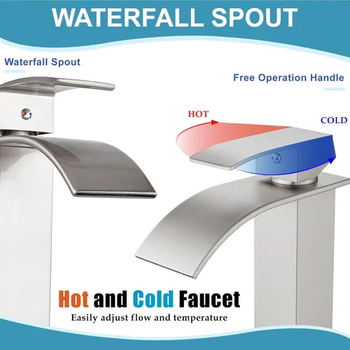 Miniatura 8 de Midanya Grifos altos de lavabo de cascada para lavabo, lavabo, lavabo de una sola manija, 1 agujero, moderno, con mangueras de drenaje emergentes