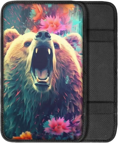 Miniatura 2 de Funda para reposabrazos de automóvil, ajuste universal para la mayoría de automóviles, SUV, camiones, sedán, patrón fresco, plegable, cómoda, Oso