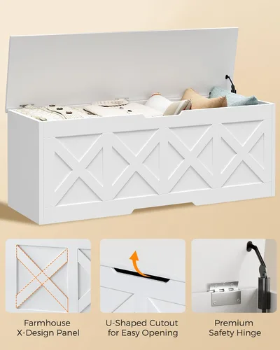 Miniatura 7 de Homleke Cofre de almacenamiento de madera extragrande de 47.2 pulgadas, caja de juguetes de granja, banco de entrada, almacenamiento de dormitorio