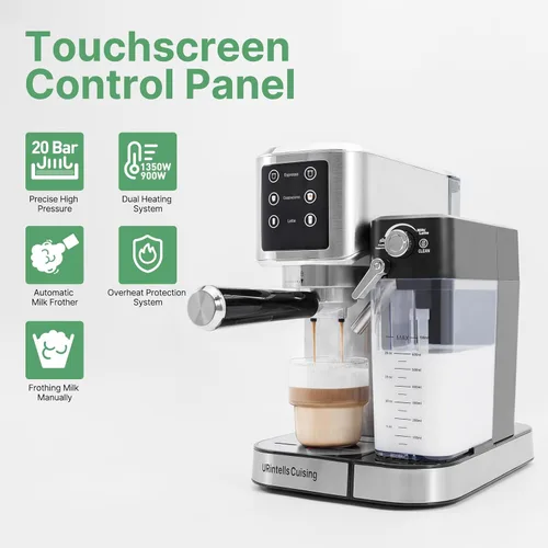 Miniatura 2 de URintells Cuising Máquina de café espresso de 20 bares, cafetera de espresso con pantalla táctil y espumador automático de leche para capuchino