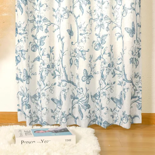 Miniatura 8 de DWCN Cortinas traslúcidas de lino floral, bolsillo para barra y pestaña trasera, cortina de mezcla de lino para dormitorio, sala de estar, cortinas