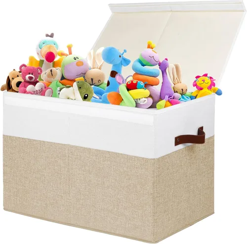 Gowee Caja grande de almacenamiento de juguetes con tapa, cesta organizadora de juguetes resistente con divisores para niños, niñas, guardería,