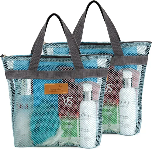 Miniatura 13 de TOPASION Bolsa de ducha de malla portátil, organizador de baño y aseo colgante con cremallera para viajes, gimnasio, campamento, dormitorios
