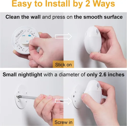 Miniatura 7 de YUNLEX Paquete de 2 luces nocturnas a batería, luces de inodoro, luz de sensor de movimiento pequeño de 2.6 pulgadas, luces adhesivas, 3 modos