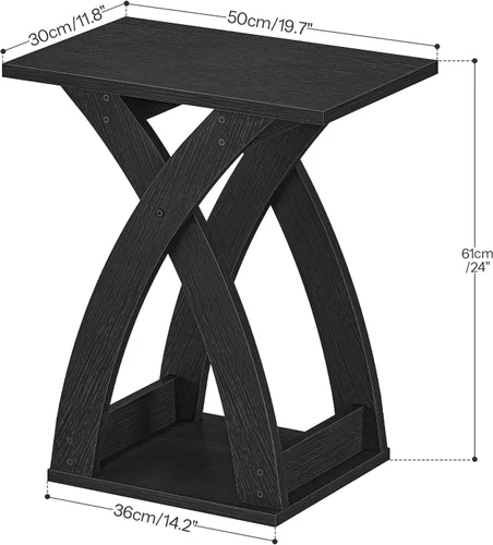 Miniatura 3 de HOOBRO Mesa auxiliar para sala de estar, mesa auxiliar estrecha para espacios pequeños, mesa auxiliar negra de 3 niveles con estante
