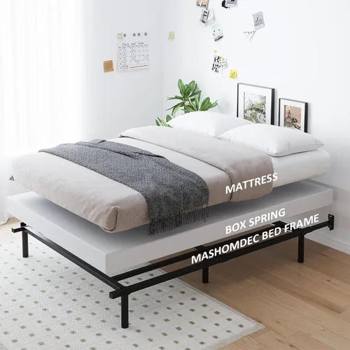 Miniatura 7 de Marco de cama de metal Queen de 7 pulgadas, base de cama de plataforma baja y resistente, tamaño Queen para somier y colchón, fácil montaje, sin