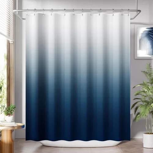 Miniatura 26 de AmazerBath Cortina de ducha azul, juegos de cortinas de ducha geométricas de tela con 12 ganchos para cortina de ducha, cortinas de ducha de Rayas