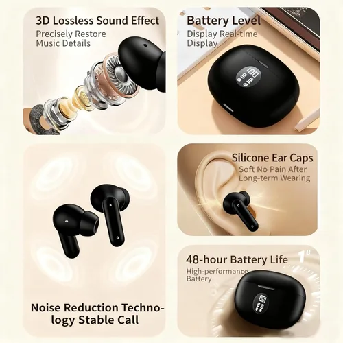 Miniatura 5 de Auriculares inalámbricos Bluetooth con cancelación de ruido Bluetooth 5.3, pantalla LED estéreo de alta fidelidad, auriculares intrauditivos