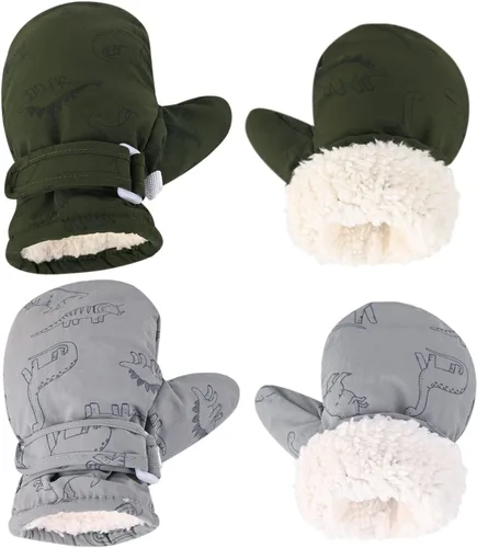 Miniatura 12 de Manoplas con forro polar para bebés, niños y niñas, guantes de invierno para niños pequeños, paquete de 2 pares