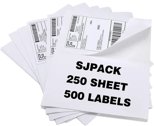 SJPACK Etiquetas autoadhesivas de envío de media página, etiquetas de envío de 8.5 x 5.5 pulgadas, compatibles con impresora láser y de inyección de