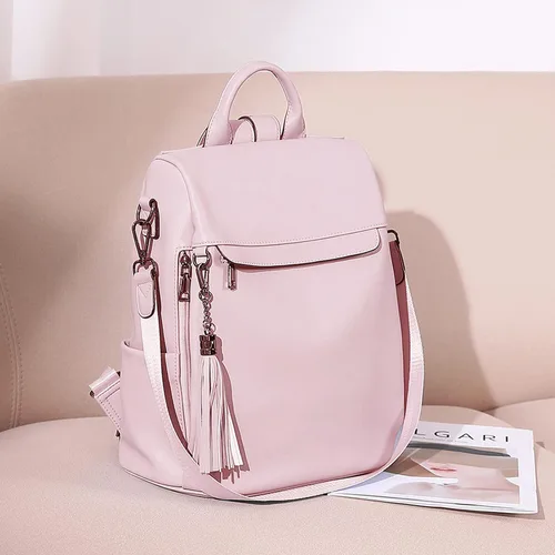 Miniatura 25 de Bromen - Mochila tipo bolso de mano de piel antirrobo para mujer a la moda, Beige floral, L