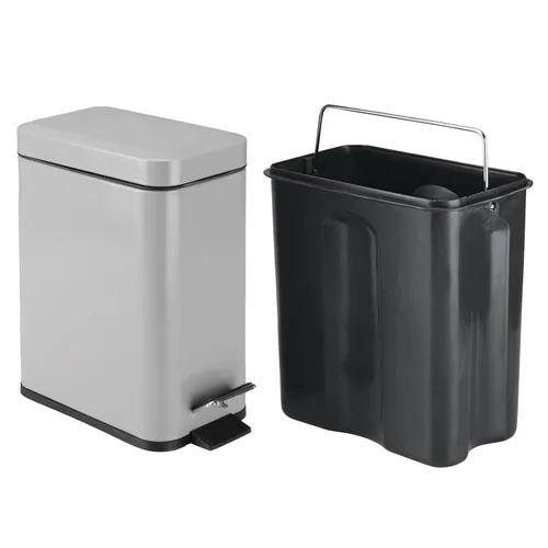 Miniatura 5 de mDesign - Cubo de basura de 1,3 galones de perfil delgado con escalón de metal, papelera, contenedor de basura, baño, tocador, dormitorio, cocina