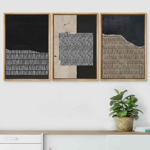 Miniatura 641 de SIGNWIN Lienzo enmarcado para pared, arte con pinceladas de flujo neutro en tonos beige abstractos, ilustraciones, arte moderno, decorativo