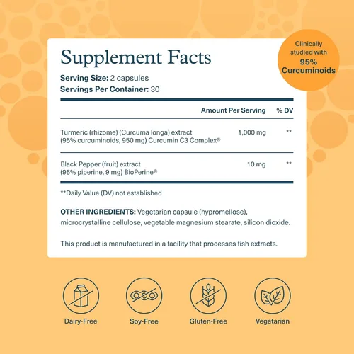 Miniatura 2 de Youtheory Cúrcuma Extra Strength - 1,000 mg - Apoya la salud cerebral, muscular y articular* - Contiene biopotenciadores, curcuminoides y extractos