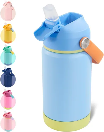 Miniatura 17 de Kerilyn - Botella de agua para niños, de acero inoxidable, con pajilla a prueba de fugas, con aislamiento térmico, libre de bisfenol A, unisex