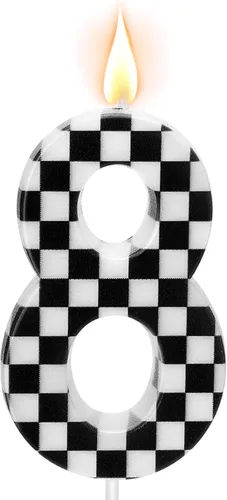 Miniatura 16 de Velas de cumpleaños con temática de autos de carreras, velas a cuadros número 1, adorno de pastel a cuadros blanco y negro, suministros para fiestas
