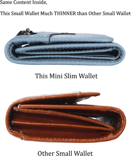 Miniatura 6 de AINIMOER Cartera pequeña de piel para mujer, delgada, compacta, con bloqueo RFID, con bolsillo para monedas, Bloqueo Rfid de Lichee Gray Blue