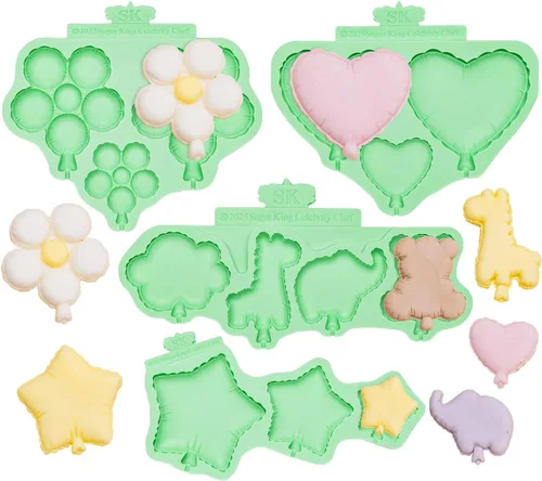 KALAIEN Moldes de silicona para chocolate con estrella, forma de corazón y gomitas, moldes de fondant de flores para moldes de velas, bandeja de 4
