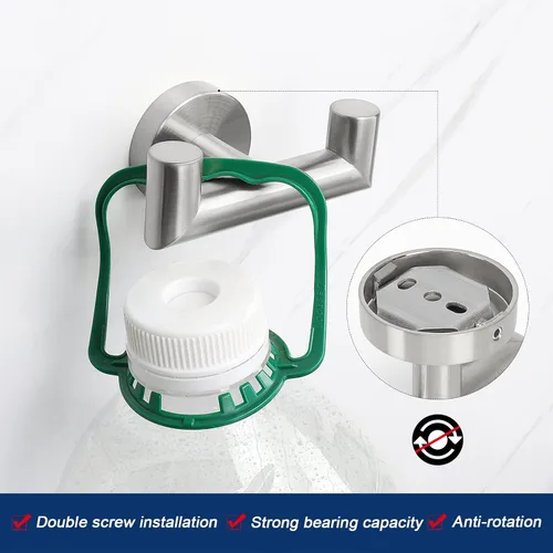 Miniatura 7 de NearMoon Gancho doble para toallas de baño, soporte para batas y toallas de acero inoxidable SUS304, gancho doble resistente para abrigos para baño