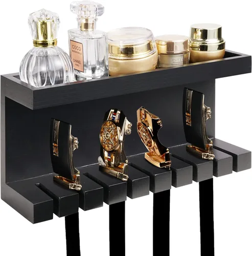 Yamahiko Organizador de cinturón, colgador de pared con doble estantería, estante universal para hombres y mujeres, color negro