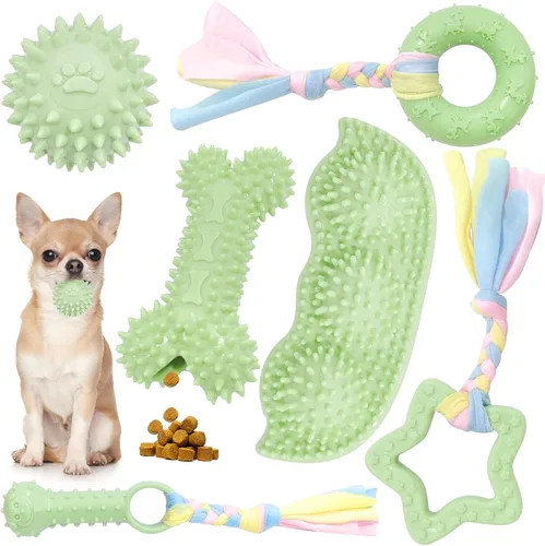 Miniatura 10 de Petcare Paquete de 6 juguetes para masticar para cachorros - Cuerda de goma azul suave y hueso redondo para dentición para perros pequeños