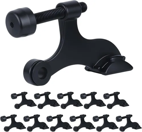 HOME MASTER HARDWARE Tope de puerta con pasador de bisagra, paquete de 12 topes de puerta ajustables de color negro mate con puntas de parachoques