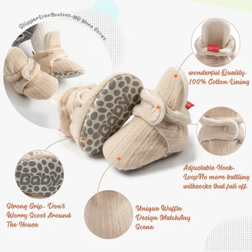 Miniatura 142 de Botines de forro polar para bebés, niños y niñas, pantuflas antideslizantes con agarre suave, zapatos de calcetín para recién nacidos, cuna