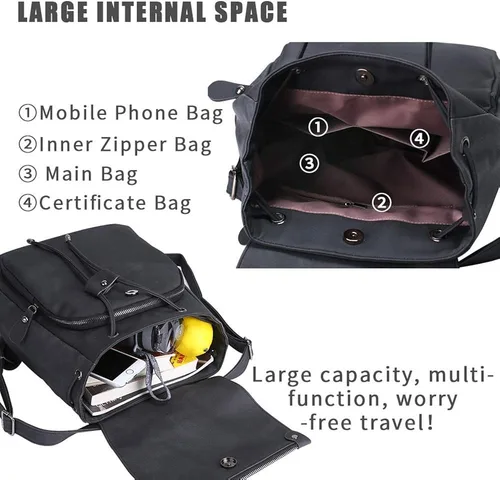 Miniatura 5 de Mochila para mujer, impermeable, antirrobo, ligera, de cuero PU y nailon, morral de viaje para mujer