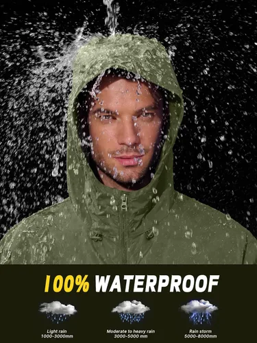 Miniatura 4 de UIQUR Chaqueta impermeable para hombre, ligera, rompevientos, impermeable, ciclismo, correr, senderismo, equipamiento con capucha plegable