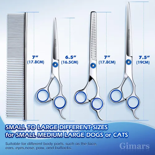 Miniatura 2 de Gimars Tijeras profesionales 5 en 1 para perros 4CR, resistentes con revestimiento de titanio, tijeras de adelgazamiento y peine